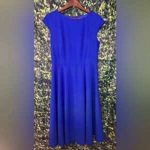 Elegant Blue Cap Sleeve Midi Dress